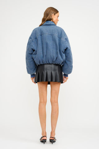 Denim Puffer Bomber Jacket