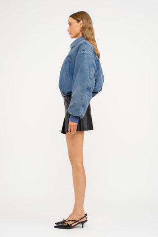 Denim Puffer Bomber Jacket