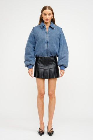 Denim Puffer Bomber Jacket