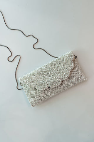 Ivory Scalloped Beaded Clutch