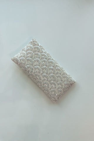 Ivory Scalloped Beaded Clutch