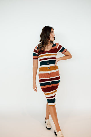 Fitted Striped Ribbed Dress