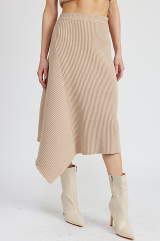 Asymmetric Knit Midi Skirt