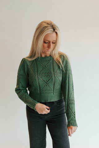 Forest Green Pointelle Sweater