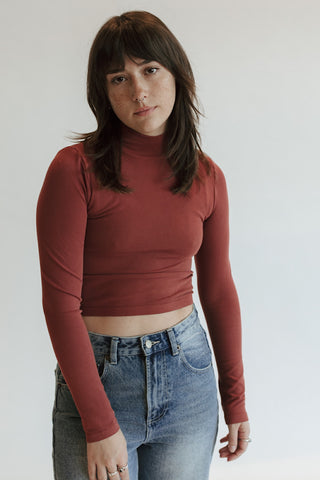 Bamboo L/S Mock Neck Crop