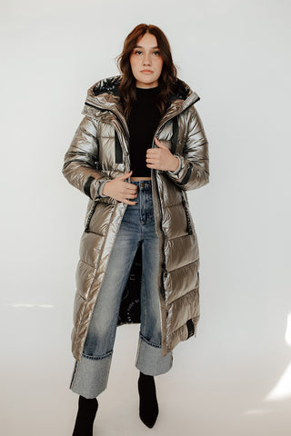 Gunmetal Long Puffer Coat