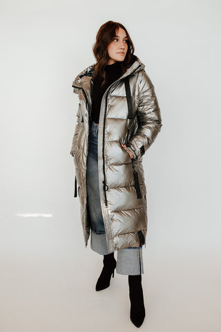 Gunmetal Long Puffer Coat