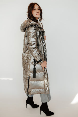 Gunmetal Long Puffer Coat