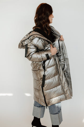 Gunmetal Long Puffer Coat