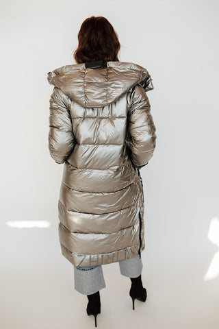 Gunmetal Long Puffer Coat