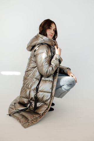 Gunmetal Long Puffer Coat