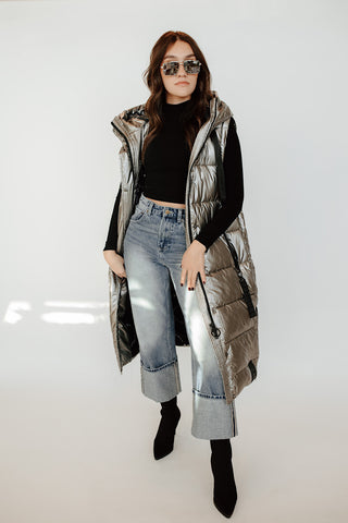 Gunmetal Long Puffer Coat