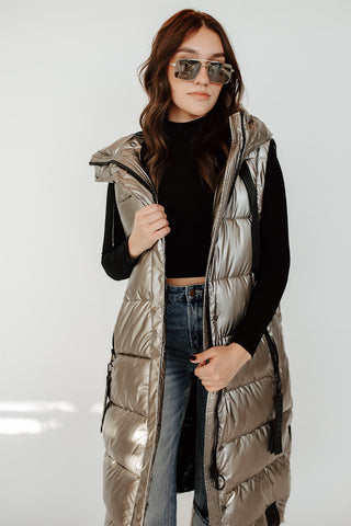 Gunmetal Long Puffer Coat