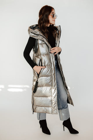 Gunmetal Long Puffer Coat