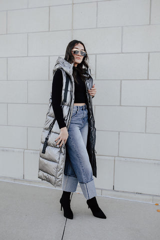 Gunmetal Long Puffer Coat