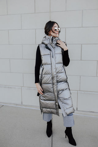 Gunmetal Long Puffer Coat