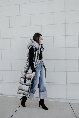 Gunmetal Long Puffer Coat