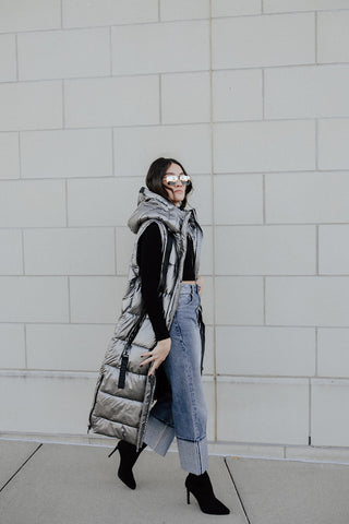 Gunmetal Long Puffer Coat