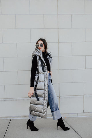 Gunmetal Long Puffer Coat