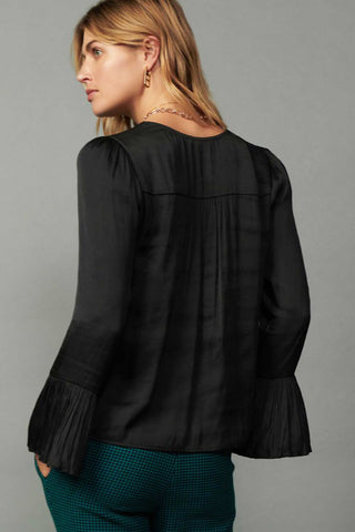 Pleated Flared Cuff Blouse