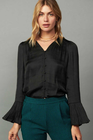 Pleated Flared Cuff Blouse